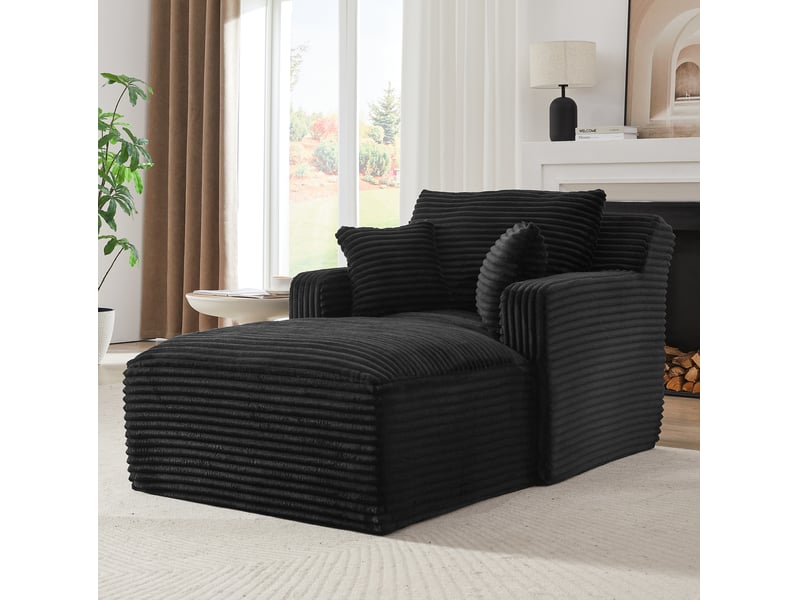 Méridienne convertible chaise longue avec assise rembourrée et usage polyvalent en velours côtelé noir - Conforama C