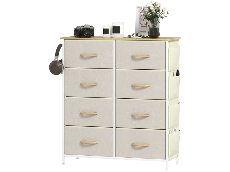  Commode 8 tiroirs en tissu et acier 4 poches 2 crochets beige 86 x 30 x 94,5 cm  - Conforama A
