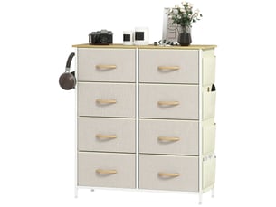 Commode 8 tiroirs en tissu et acier 4 poches 2 crochets beige 86 x 30 x 94,5 cm