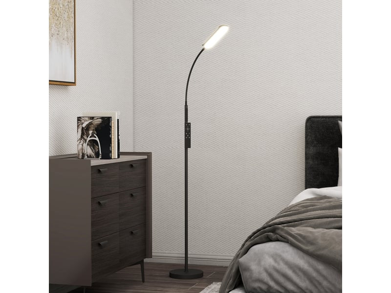  Lampadaire liseuse led dimmable avec télécommande tactile col de cygne flexible 360° noir 175 cm  - Conforama C