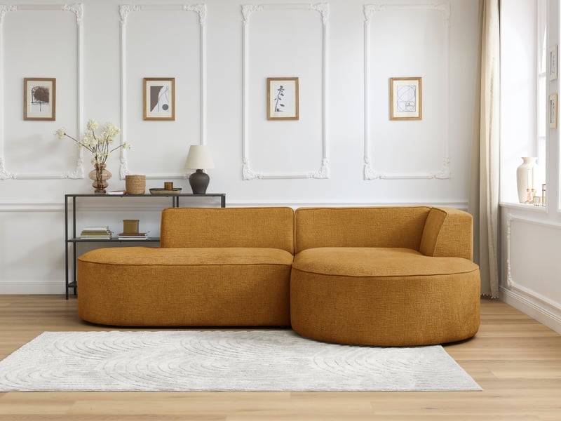  Bobochic canapé d'angle fixe rousseau tissu texturé jaune  angle droit ROUSSEAU - Conforama D