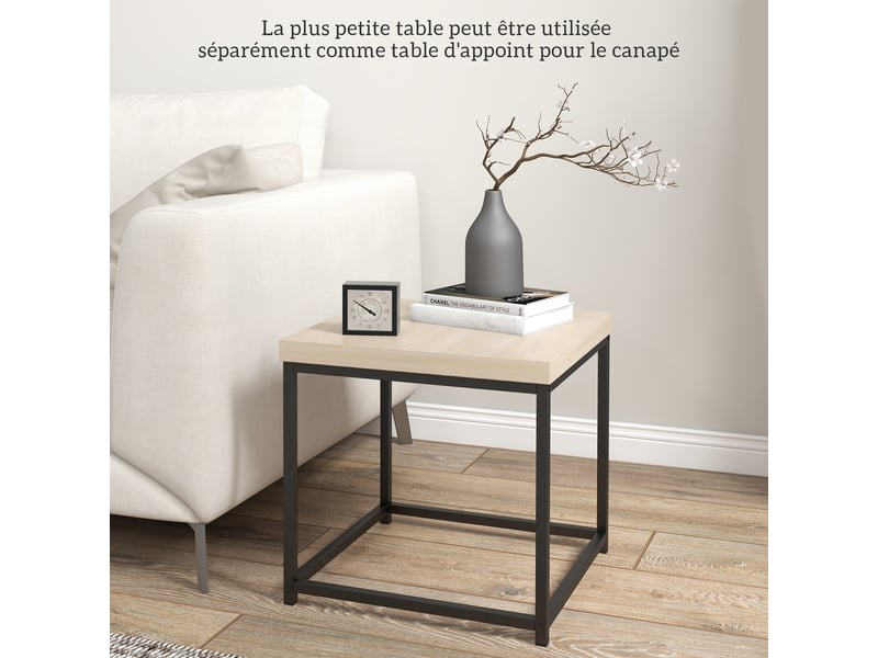  Lot de 2 tables gigognes tables basses carrées tables de cadre salon en acier et plateaux en panneaux de particules  - Conforama E