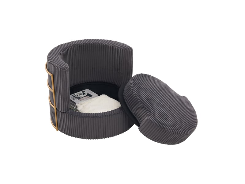  Fauteuils pivotants 360° 76x79x78 cm, lot de 2, rangement sous l’assise, accoudoirs rembourrés, velours côtelé gris  - Conforama A