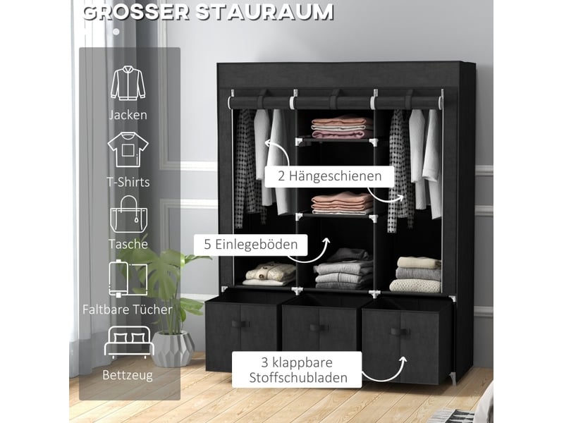  Armoire pliante 125x43x162,5 cm avec 3 tiroirs métal noir  - Conforama E