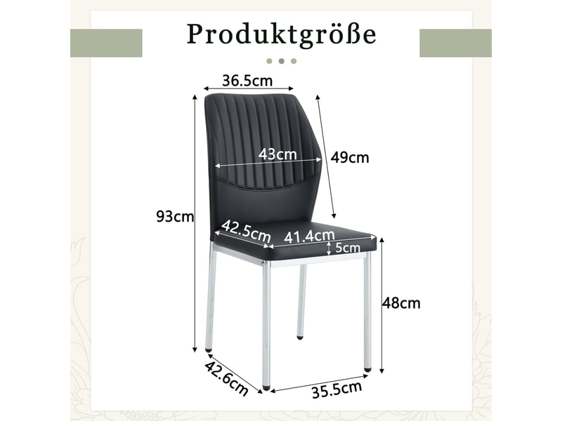 Chaises de salle à manger lot de 4 dossier nervuré rembourré  - pieds en métal, pu noir et argent  - Conforama D