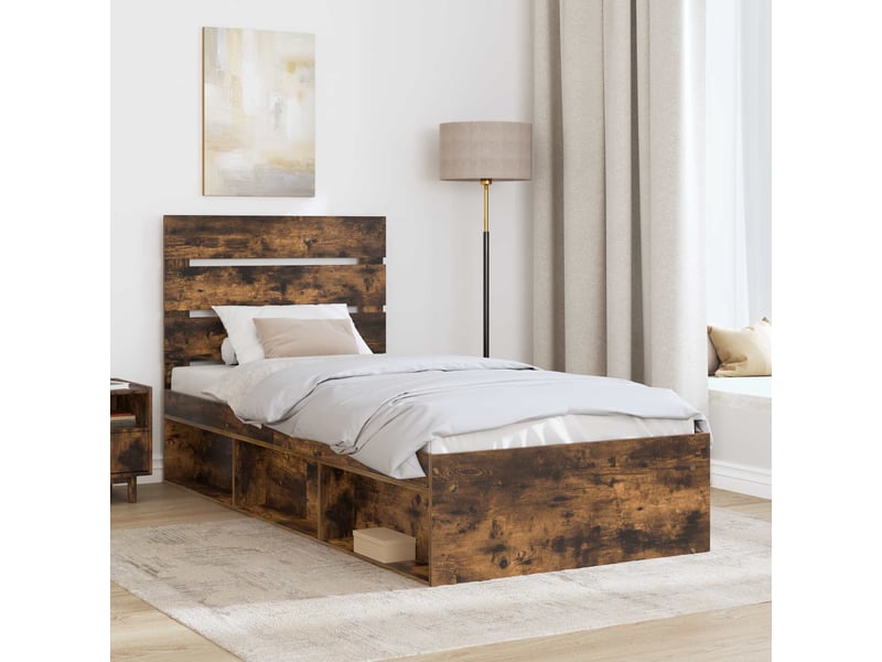  Lit simple- lit adulte -  cadre de lit chêne fumé 100 x 200 cm bois de pin massif  - Conforama B