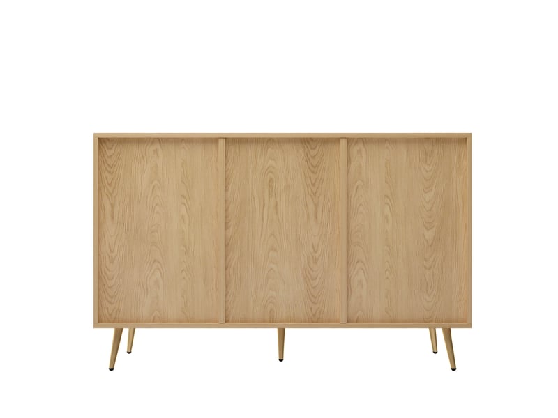  Commode à 9 tiroirs avec façades à motifs géométriques et pieds en fer, en panneaux de particules, coloris naturel, 120 × 39 × 80 cm  - Conforama E