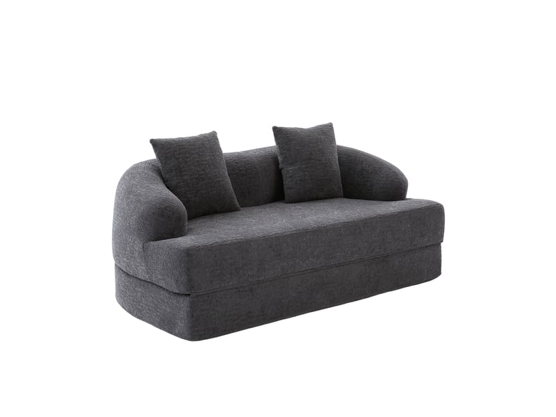  Canapé convertible 2 places – canapé-lit pliable – tissu chenille – 2 coussins – 157 cm – gris foncé  - Conforama A