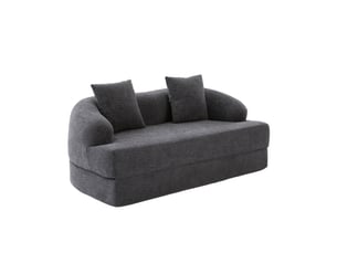 Canapé convertible 2 places – canapé-lit pliable – tissu chenille – 2 coussins – 157 cm – gris foncé