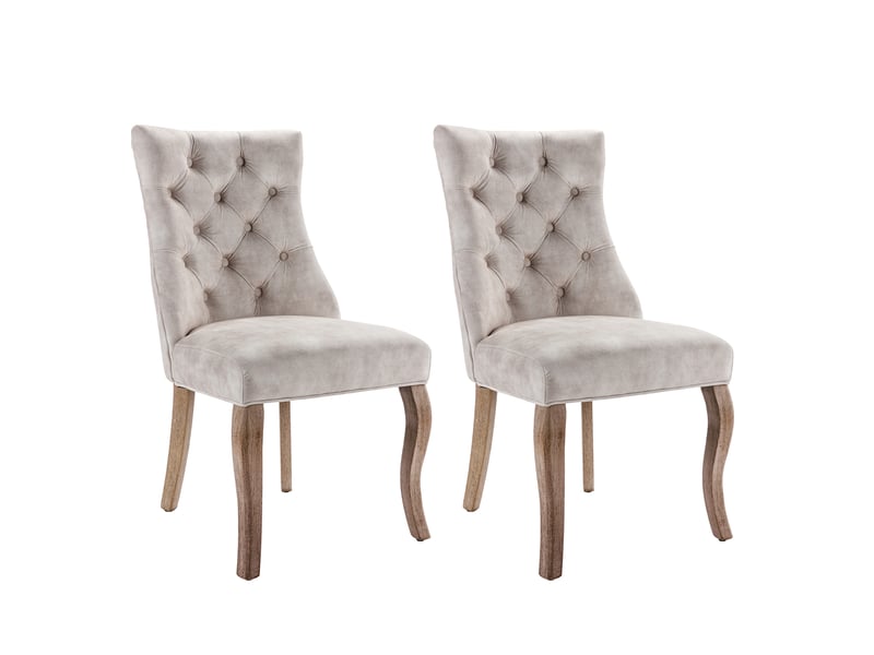  Lot de 2 chaises de salle à manger 51 x 47 x 97 cm beige clair velours, dossier haut capitonné, pieds en bois  - Conforama A