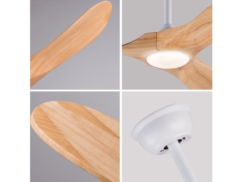  Ventilateur de plafond 42 pouces avec éclairage led et télécommande, 3 pales en bois clair, 6 vitesses  - Conforama D