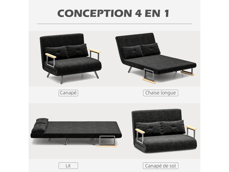  Canapé convertible 2 places en tissu noir 102x73x81 cm  - Conforama D
