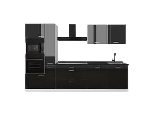 Vicco cuisine, noir haute brillanceblanc, 310cm plan de travail anthracite