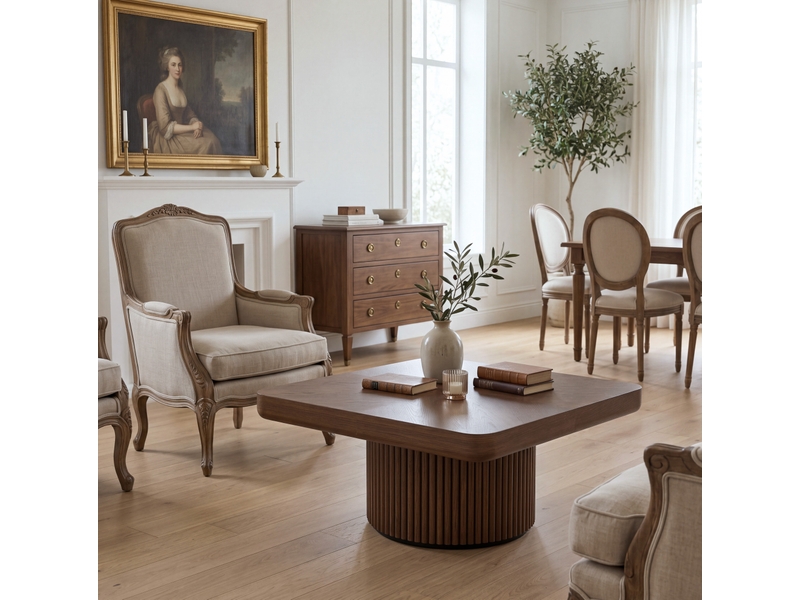  Table basse 78x78x38 cm en bois et mdf ronde couleur noyer chicfurn  - Conforama B