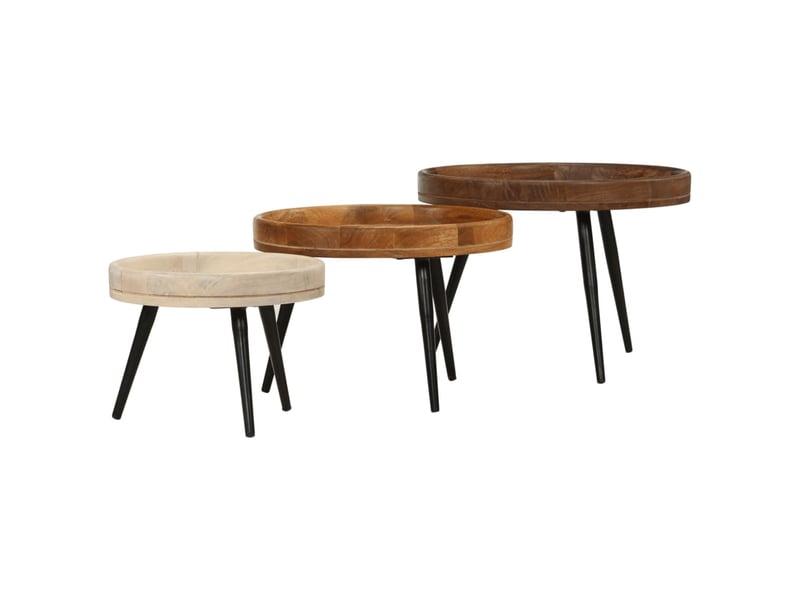  Tables basses rondes 3 pcs - table de salon - table à thé bois de manguier massif  - Conforama C