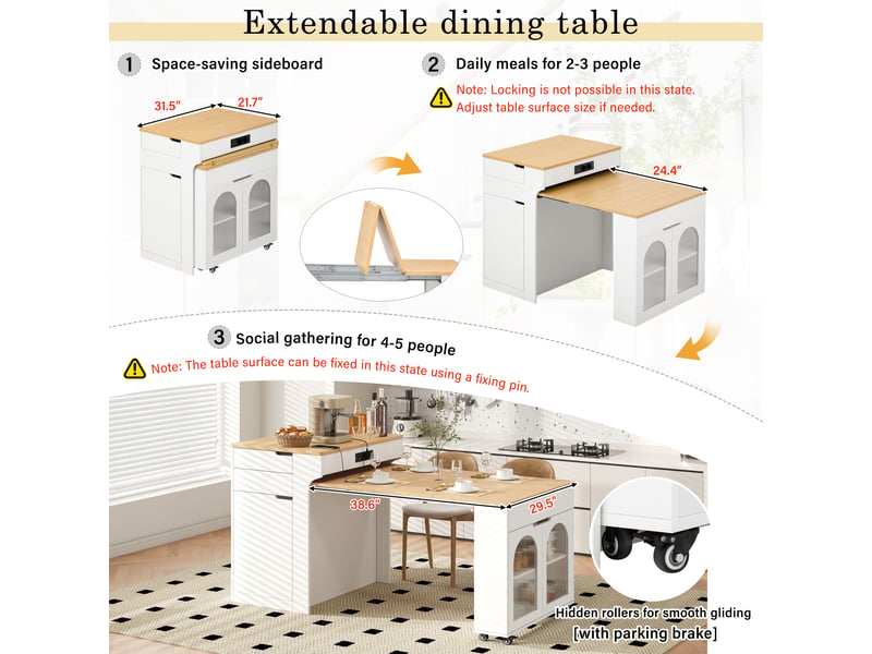  Îlot de cuisine, 80x56,2x93 cm, ports de charge, rangement intégré, en verre, blanc cao-DE000049AAK-conf-NEW - Conforama C