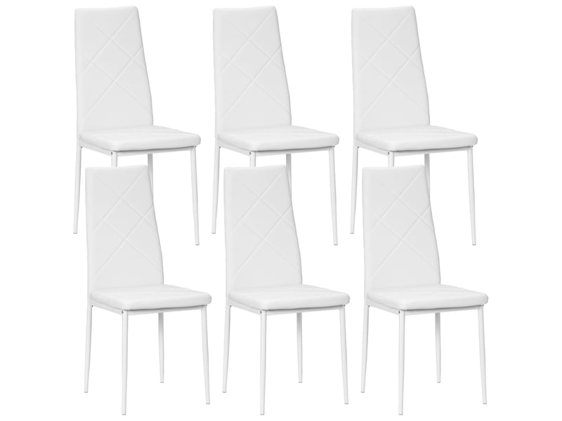  Ensemble de 6 chaises de salle à manger revêtues de similicuir, avec dossier haut et pieds en acier, 41 x 50 x 97 cm, blanches  - Conforama A