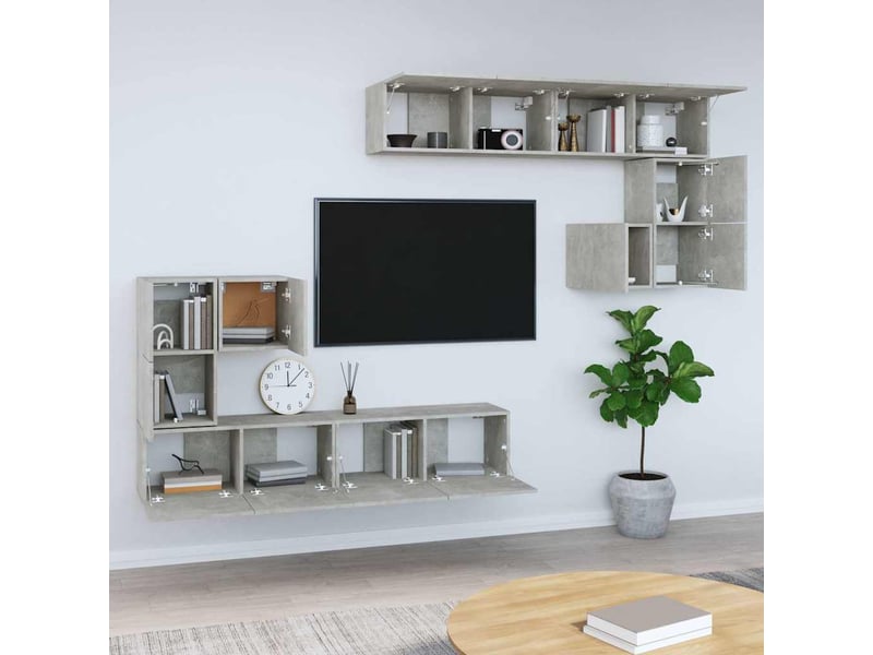  Meuble tv - banc tv - meuble de rangement mural gris béton bois d'ingénierie  - Conforama C
