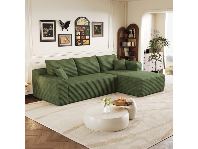 Canapé d'angle en l 241x151x58 cm,design nuage, prêt à l'emploi sans montage, velours côtelé, vert ABC - Conforama E