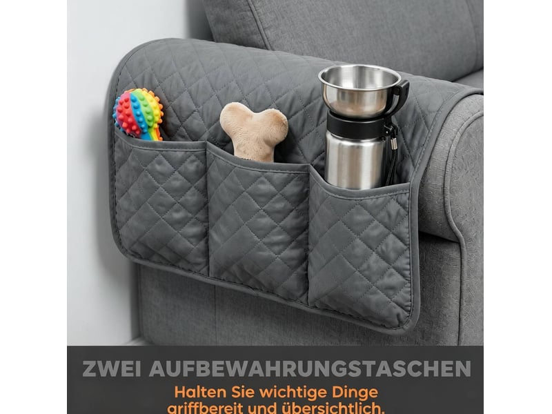  Housse de protection pour canapé 3 places 306 x 177 cm grise en polyester, avec poches et sangles  - Conforama E