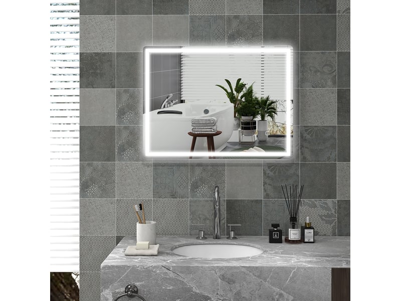  Miroir de salle de bains led 60x80 cm argenté en verre, éclairage réglable, commande tactile antibuée  - Conforama B