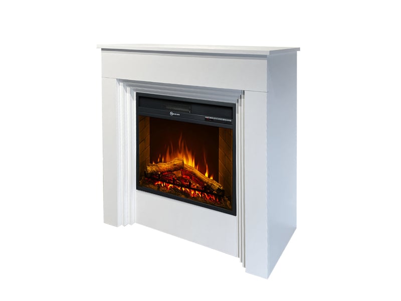  Bellini - cheminée électrique sur pied à effet flamme 96x96x35 cm en bois blanc  - Conforama C