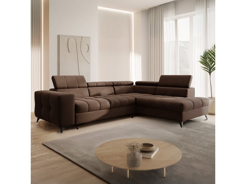  Canapé d'angle droit convertible gaspard velours marron  - Conforama C