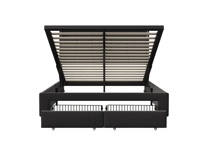 Lit coffre 140x190 avec led et usb, lit double avec led et tiroir lit 2 places avec rangement et tête de lit rembourré cadre de lit capitonnée avec 2 tiroirs lit 2 personnes lin gris, sans matelas - Conforama W