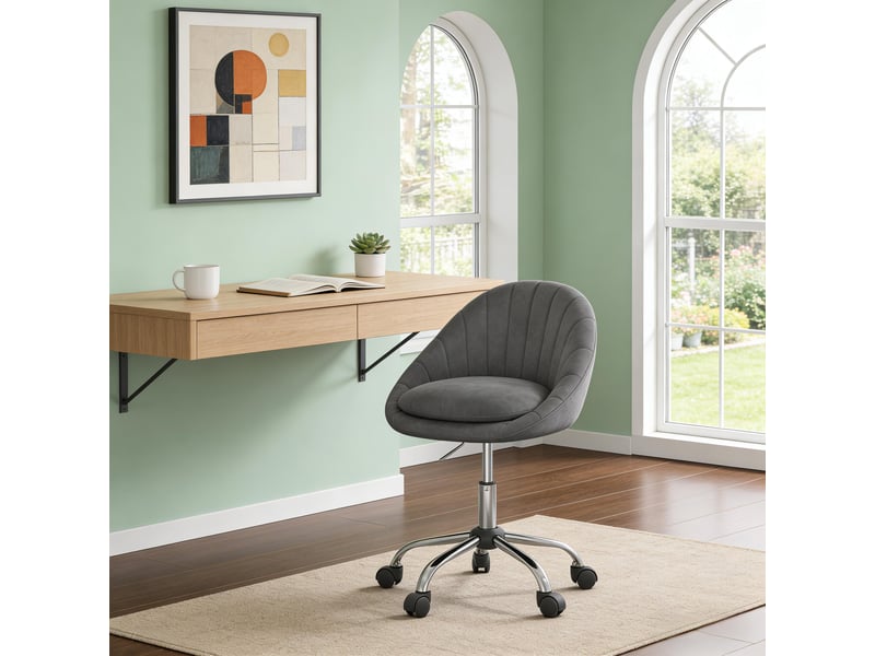  Chaise de bureau ergonomique pivotante 360° réglable en hauteur - lpospi - roulettes, velours gris foncé  - Conforama C