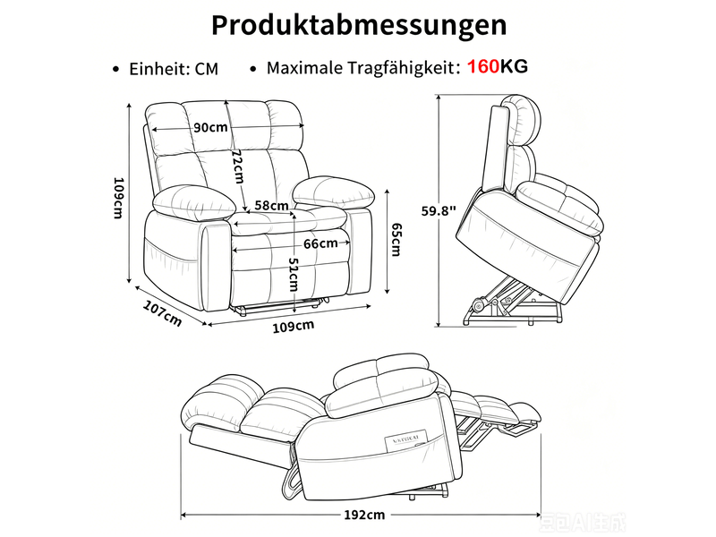  Fauteuil relax électrique 109x107x109 cm, 2 moteurs avec massage, chauffage et aide au lever, métal, marron  - Conforama D