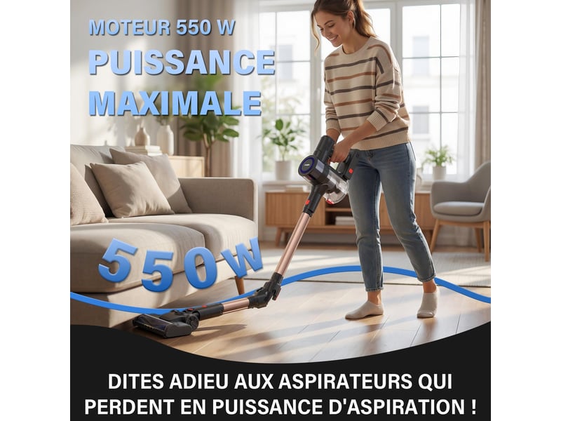  Aspirateur balai sans fil, 45kpa, 550w, couleur or, plié  - Conforama E