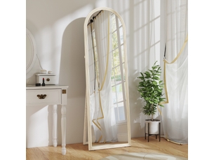 Miroir simple sur pied ou mural à cadre arqué, verre trempé antiprojection, plastique blanc 50 × 160 cm