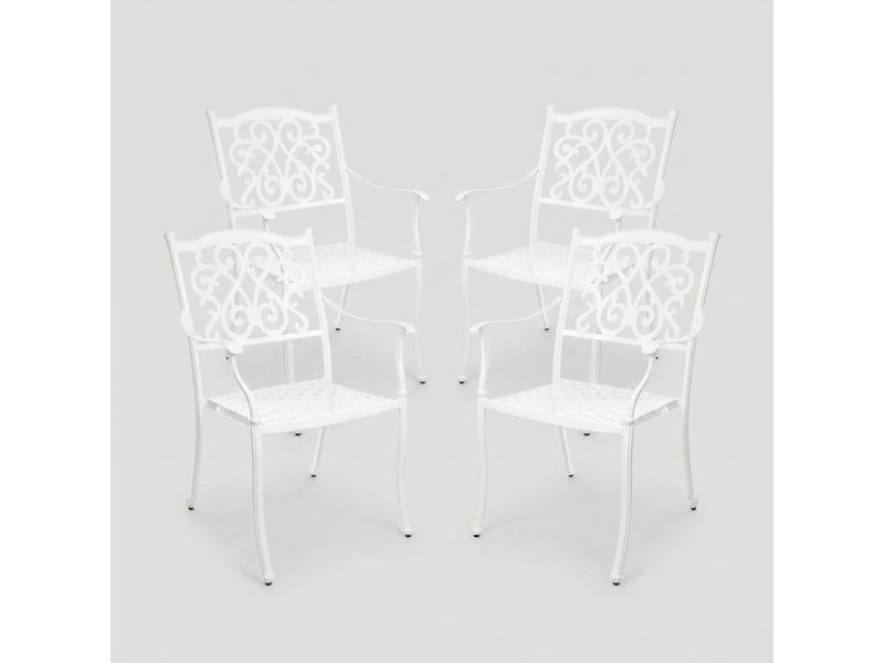  Lot de 4 chaises de jardin bistrot en aluminium avec accoudoirs ivrea bizzotto - blanc  - Conforama A
