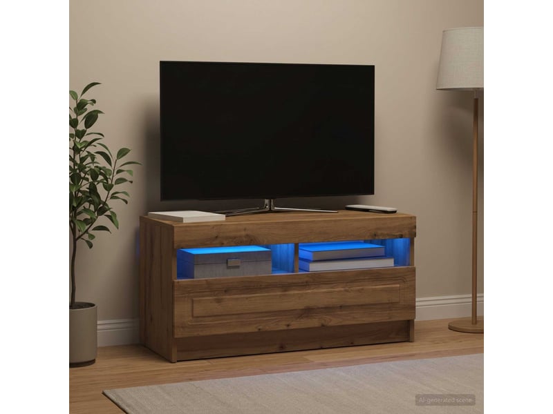 Meuble tv - banc tv - meuble de rangement led chêne artisanal bois d'ingénierie - Conforama D