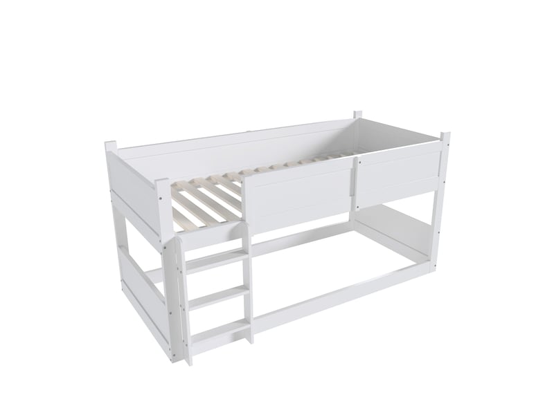 Lit superposé, lit 3 places en bois avec 3 niveaux et barrières, 90x200 cm, sans matelas, blanc  - Conforama E