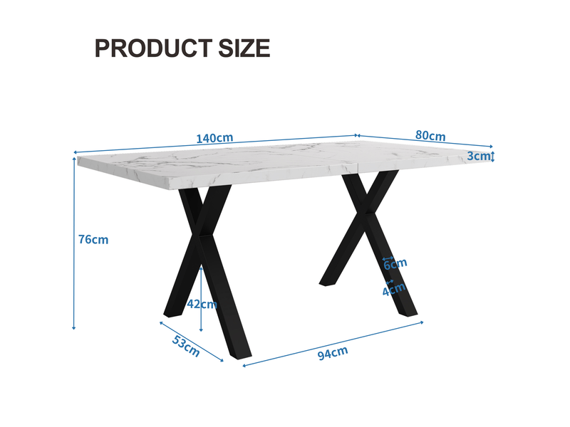  Table à manger rectangulaire 140 x 80 cm, mdf effet marbre blanc, métal noir  - Conforama C