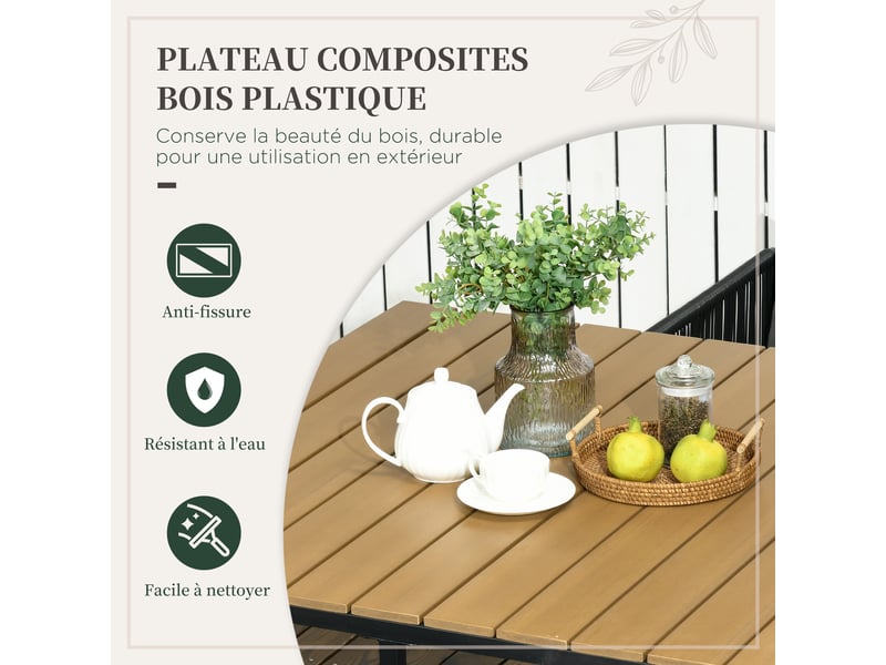 Salon de jardin 4 personnes encastrable avec coussins zippés déperlants métal résine noir effet bois  - Conforama E