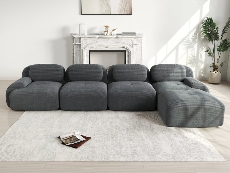  Canapé d'angle modulaire,4 places,avec accoudoirs extra-larges, 388x 178x 70 cm,gris  - Conforama B