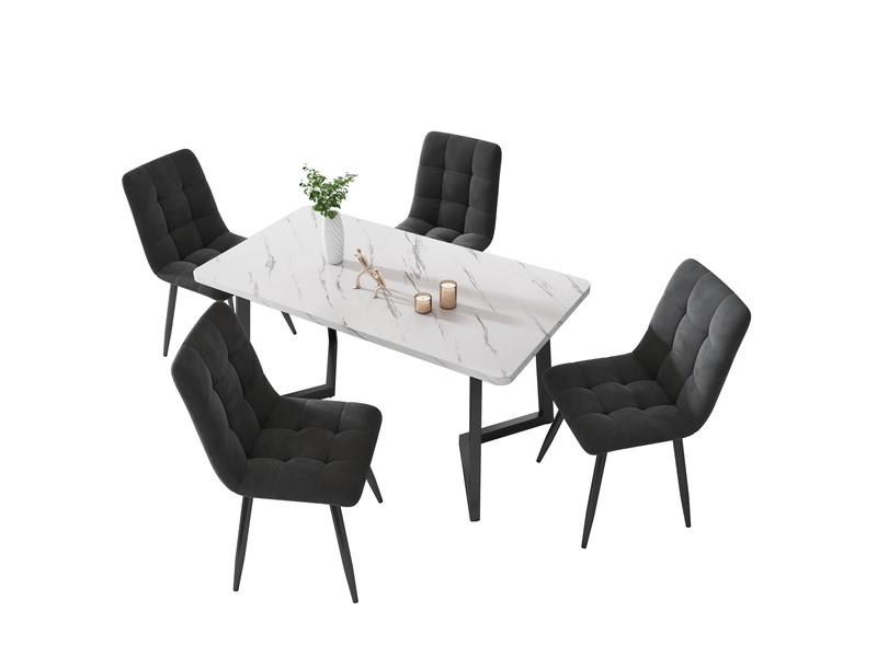  Lot de 4 chaises de salle à manger 44 x 41 x 86 cm gris foncé en velours, pieds en métal avec dossier  - Conforama A