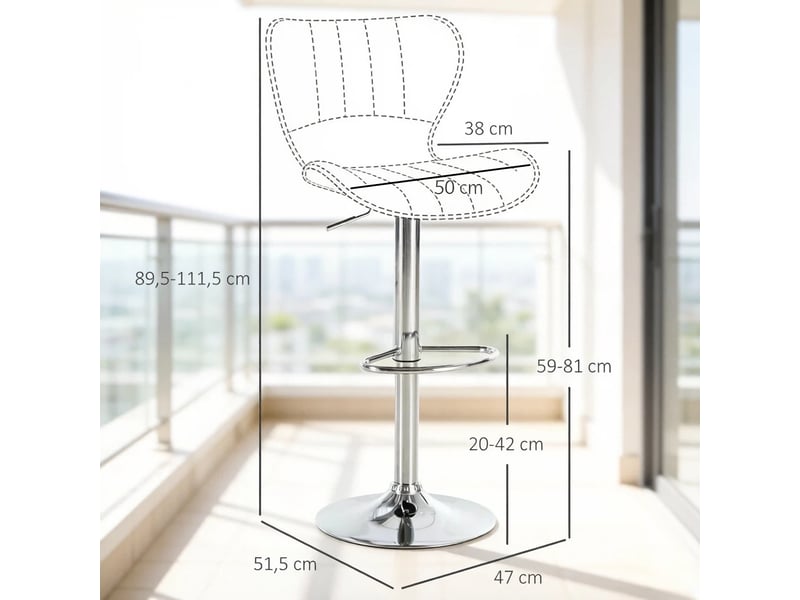  Tabourets de bar lot de 2 réglables et pivotants à 360° - lpospi - dossier ergonomique, lin noir  - Conforama D