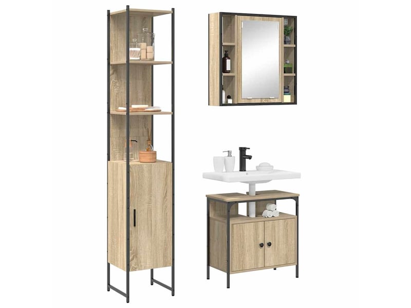 Ensemble de mobilier de salle de bain 3 pc chêne sonoma cf64369 - Conforama C