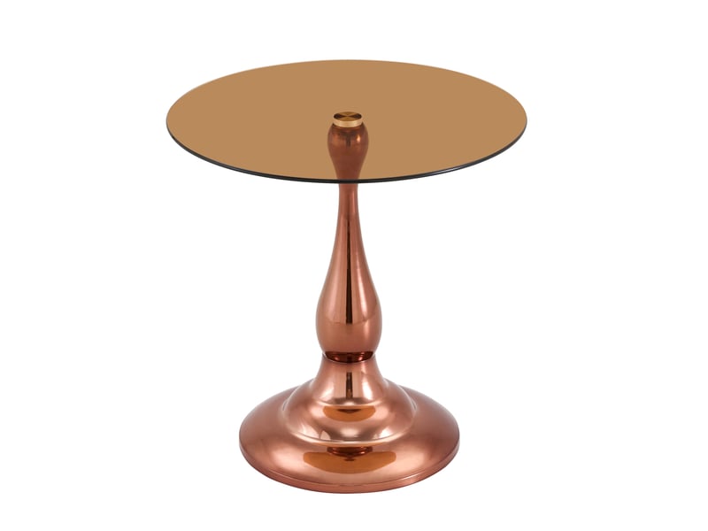  Table d'appoint ronde en verre trempé 50 cm, pied métal, marron, hauteur 51,5 cm  - Conforama A