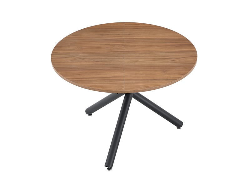  Table basse ronde avec plateau en mdf et piètement croisé 3 pieds, style industriel, métal noir et noyer  - Conforama A
