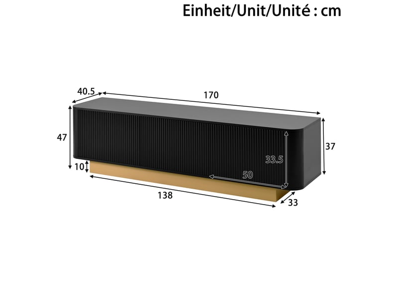  Meuble tv modenvie bas 170 x 40,5 x 47 cm 3 portes avec gestion des câbles noir mdf et panneaux de particules  - Conforama C