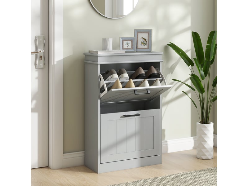 Meuble à chaussures, 2 portes abattants, étagères réglables, pour entrée, 54 x 24 x 82,5 cm, couloir, gris  - Conforama D