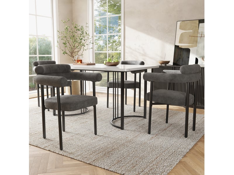  Lot de 2 chaises de salle à manger en tissu effet daim gris foncé  - Conforama D