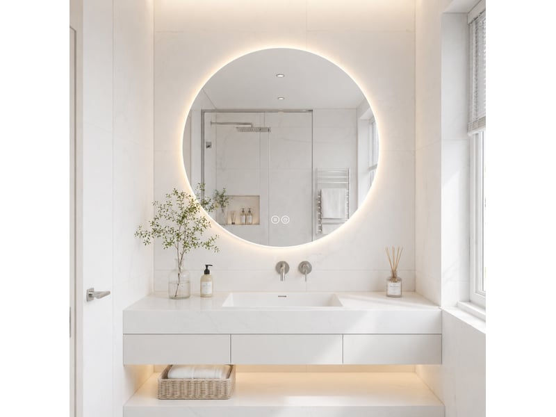  Miroir de salle de bain led rond ø 80 cm – argenté – antibuée, éclairage réglable et commande tactile  - Conforama B