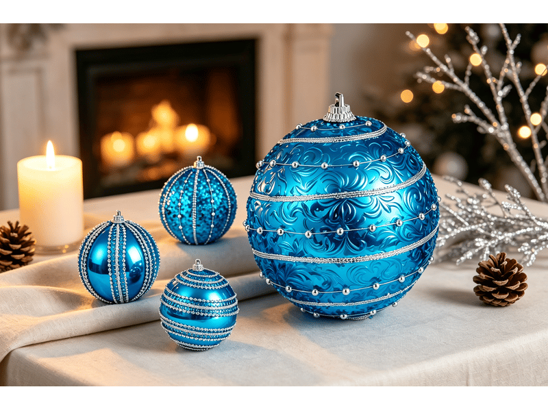 Lot de boules de noël krist+ bleu pvc relief ø 8 cm (12 unités) S3627695 - Conforama D