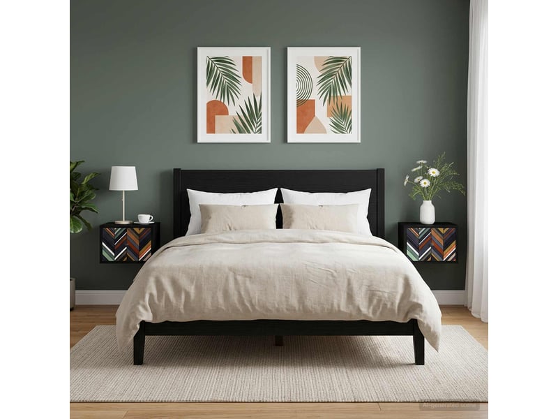  Table de chevet - cabinet de chevet - table de nuit mural ommen 2 pc chêne noir 36 x 33 x 25 cm  - Conforama B