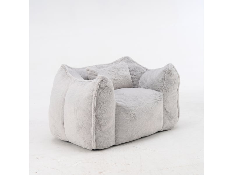  Fauteuil poire 123x97x73 cm avec coussin, dossier ergonomique, fausse fourrure grise  - Conforama A